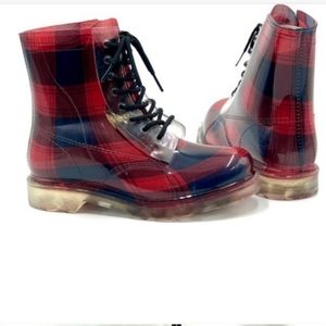 Plaid Lace Up Rain Boots